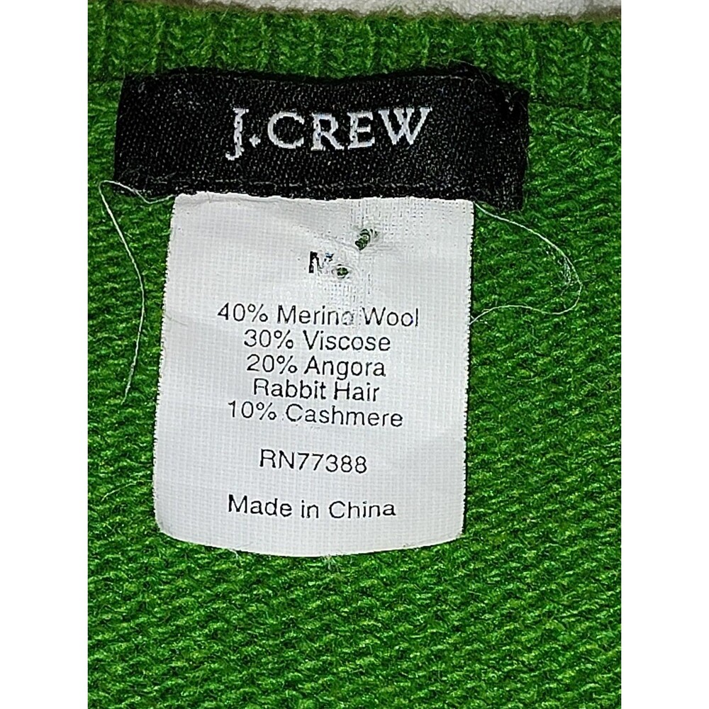 ​VTG J.Crew Holiday 2006 Argyle V-Neck Sweater Lime Green Merino Wool Blend M - Picture 9 of 12